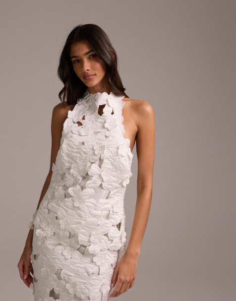 ASOS DESIGN bridal 3D floral cut work halter top in ivory