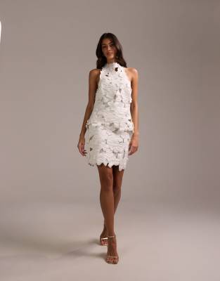 Asos Design Bridal 3d Floral Cutwork Mini Skirt In White