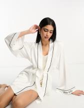 Ann Summers embroidered Bride satin robe in Ivory with lace detail