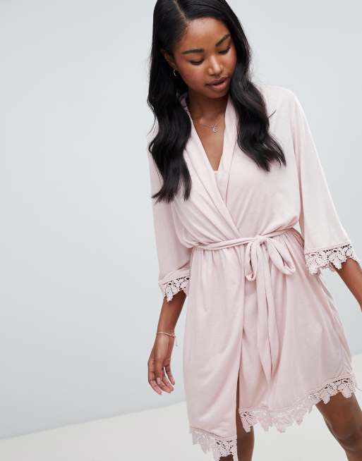 ASOS DESIGN Bridal Bridesmaid Kimono Robe With Lace Trim