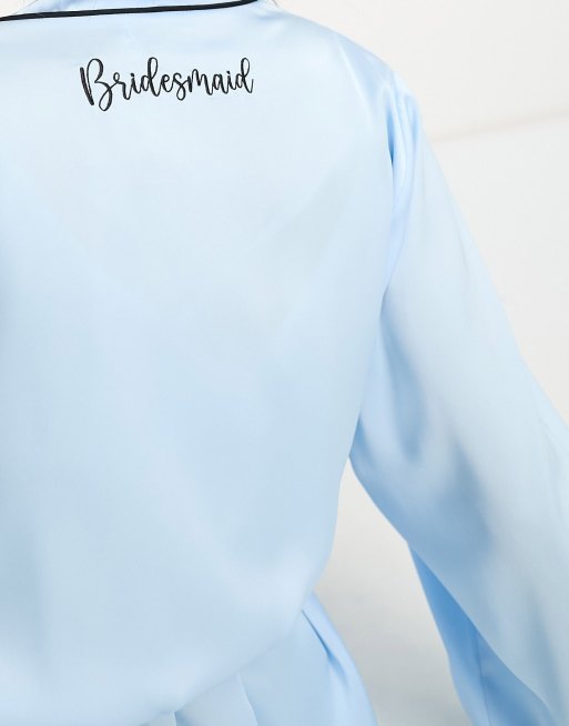 ASOS DESIGN bridal bridesmaid satin mini robe in blue