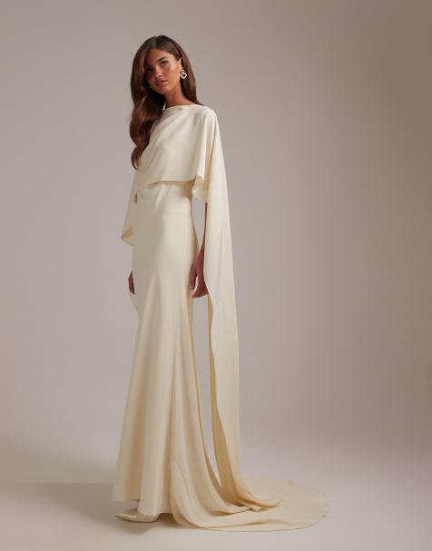 ASOS DESIGN Bridal cape overlay low back wedding maxi dress in ivory - view 1