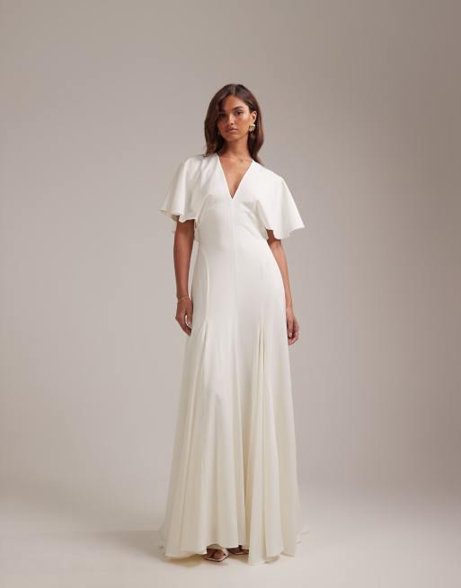 ASOS DESIGN Bridal cape sleeve godet maxi dress in ivory, 6 of 6