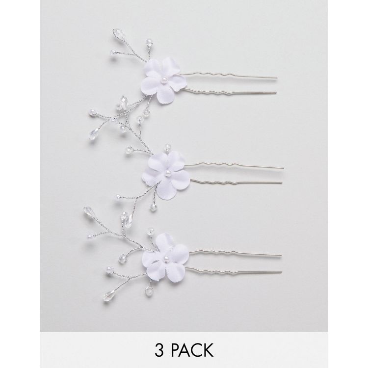ASOS DESIGN - Confezione da 3 fermagli per capelli da sposa delicati a fiori