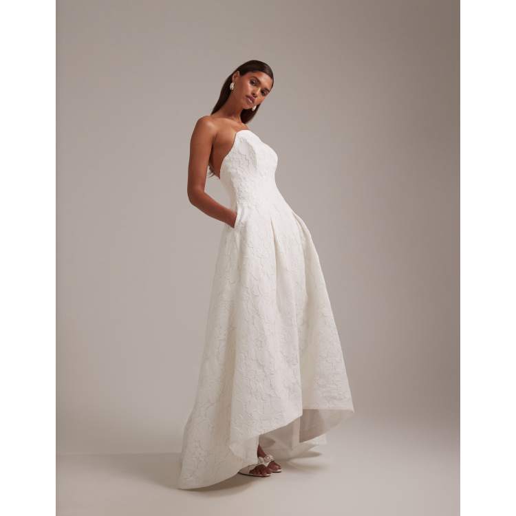 ivory a line dress Beach Ivory A-line Wedding Gown with V-neck and Lace Appliques
