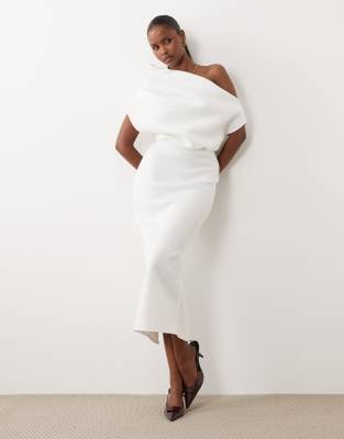 ASOS DESIGN Bridal dramatic neckline midi dress in white scuba-style fabric 