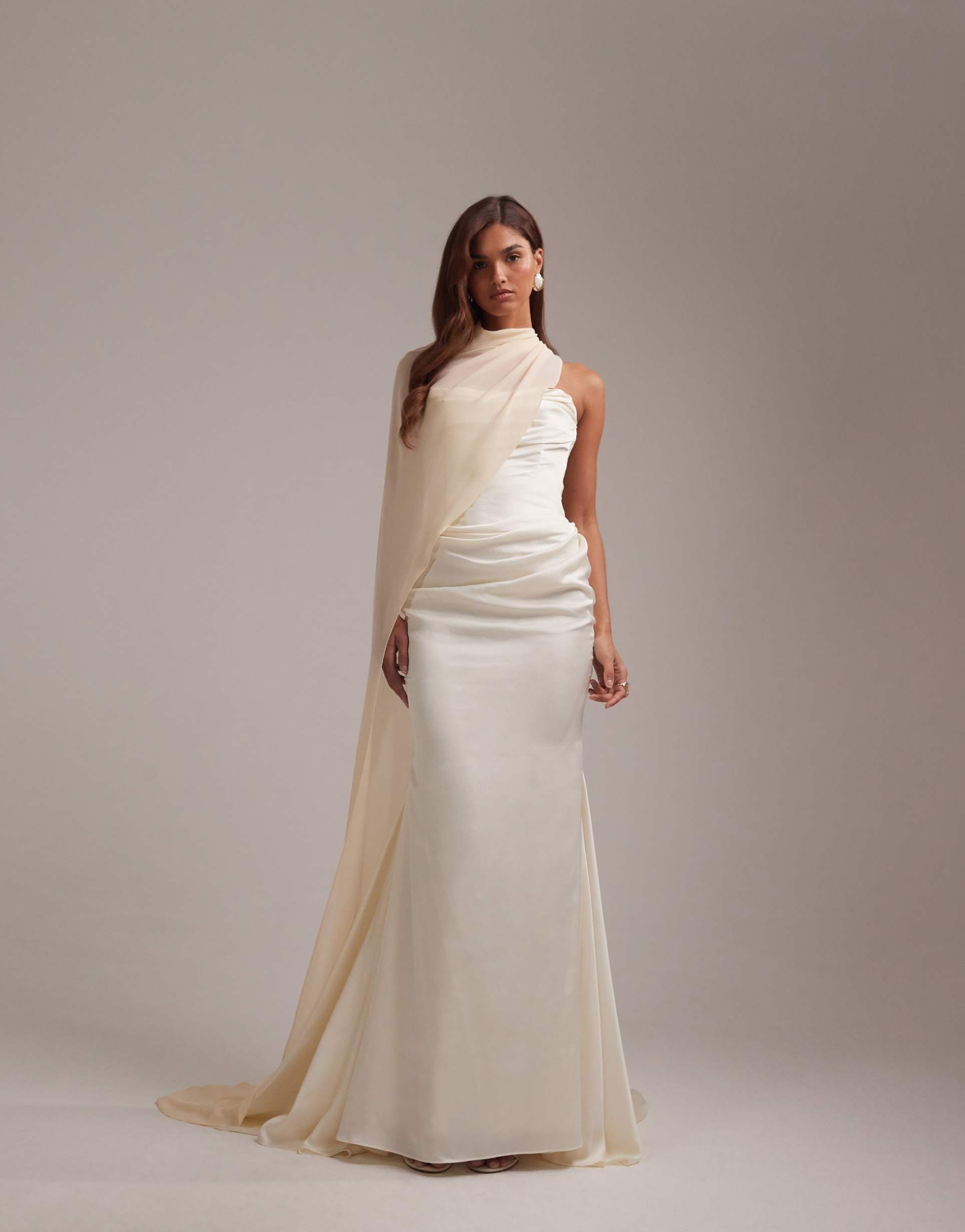 asos design bridal draped strapless wedding maxi dress in ivory