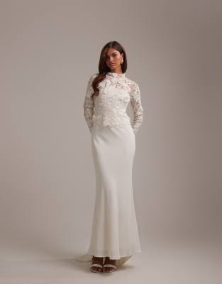 ASOS DESIGN Bridal embroidered bodice hybrid wedding maxi dress with train