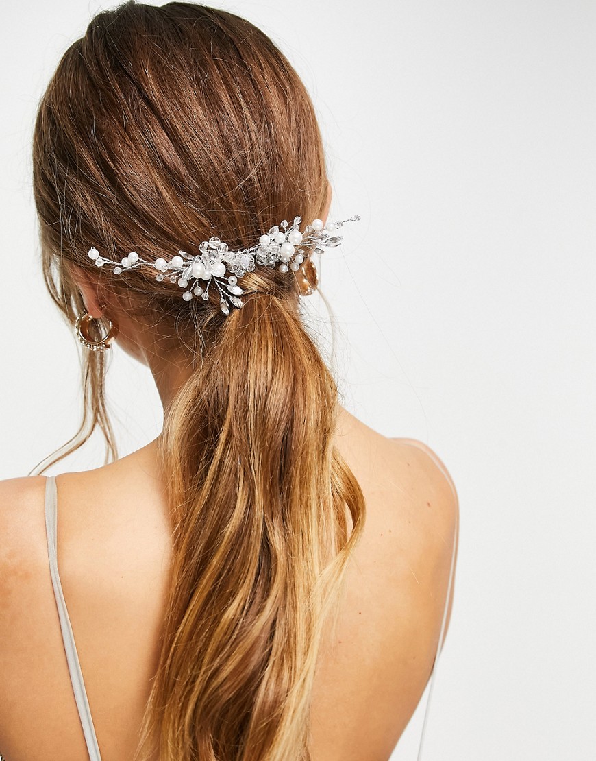 ASOS DESIGN Bridal hair comb with pearl and crystal design-Silver