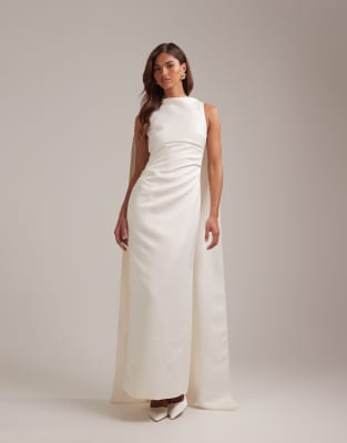 Asos Design Bridal High Neck Wedding Maxi Dress With Train In White