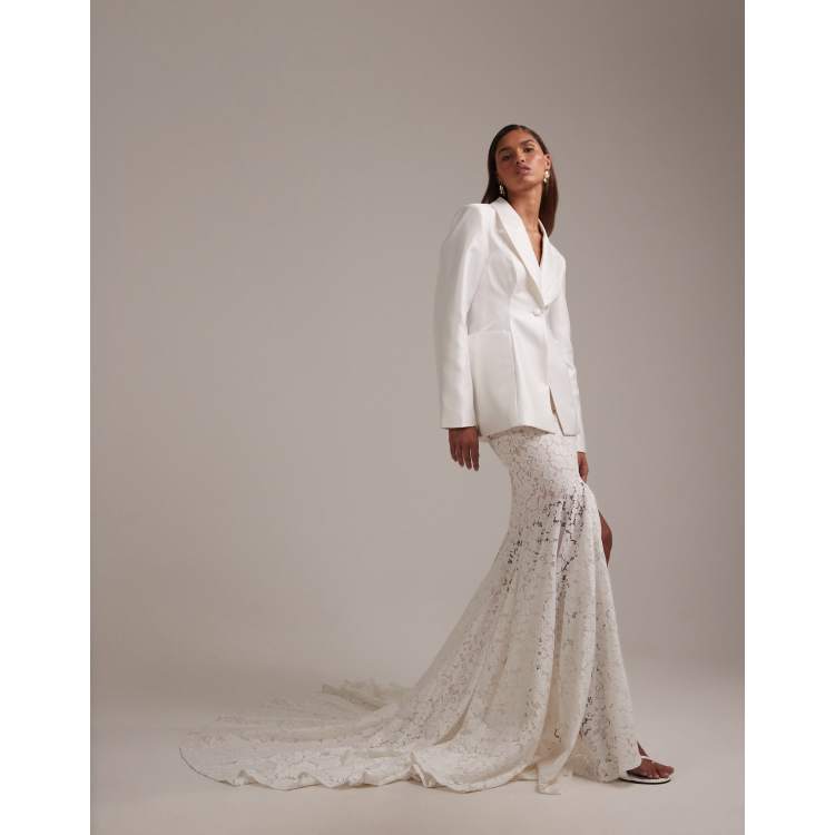 ASOS DESIGN bridal lace maxi skirt with train in ivory | ASOS