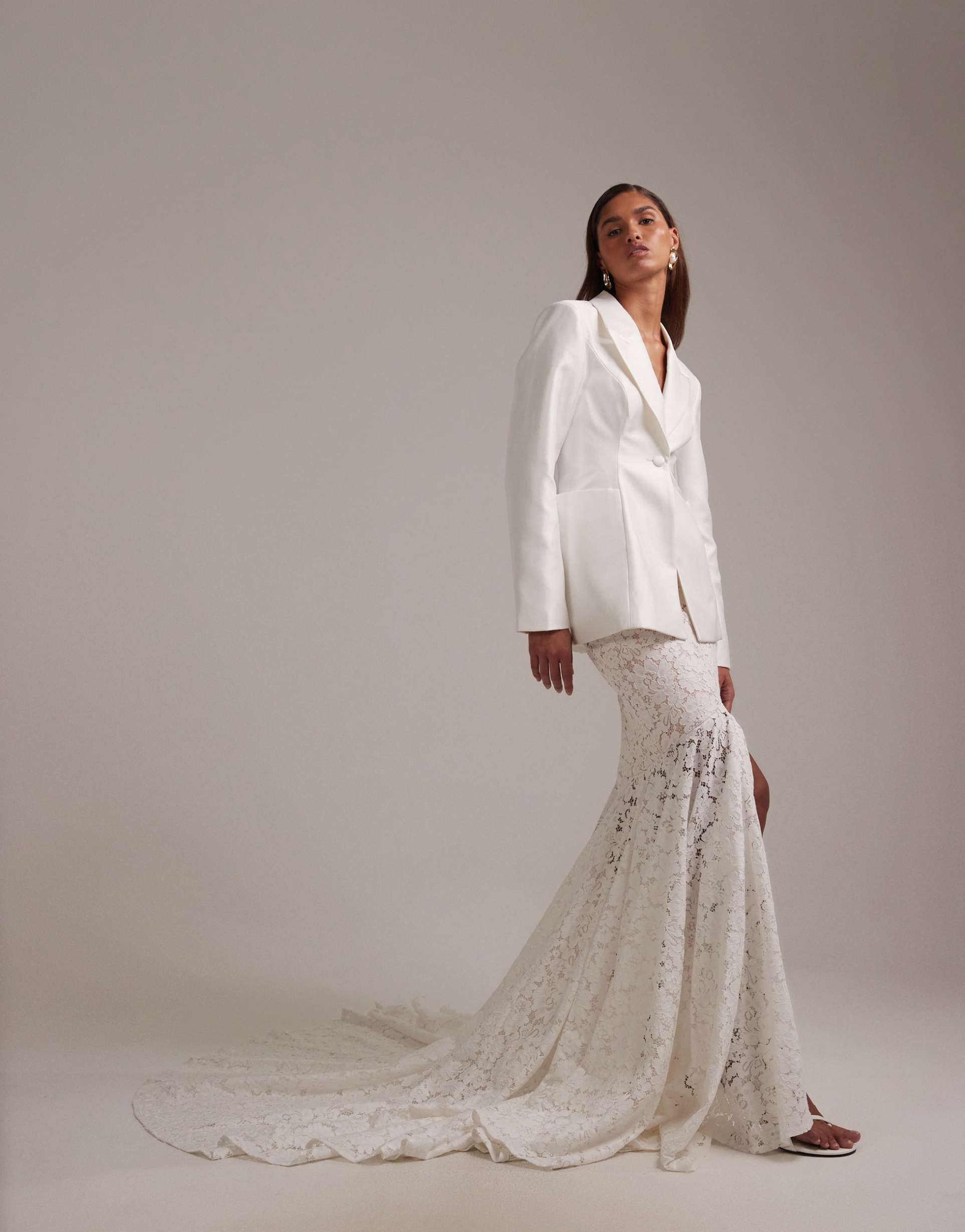 asos design bridal lace maxi skirt with train in ivory