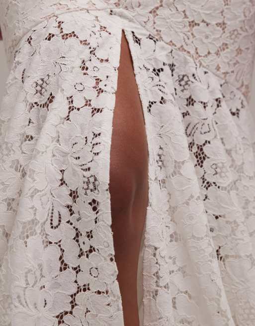 ASOS DESIGN bridal lace maxi skirt with train in ivory, 4 of 6