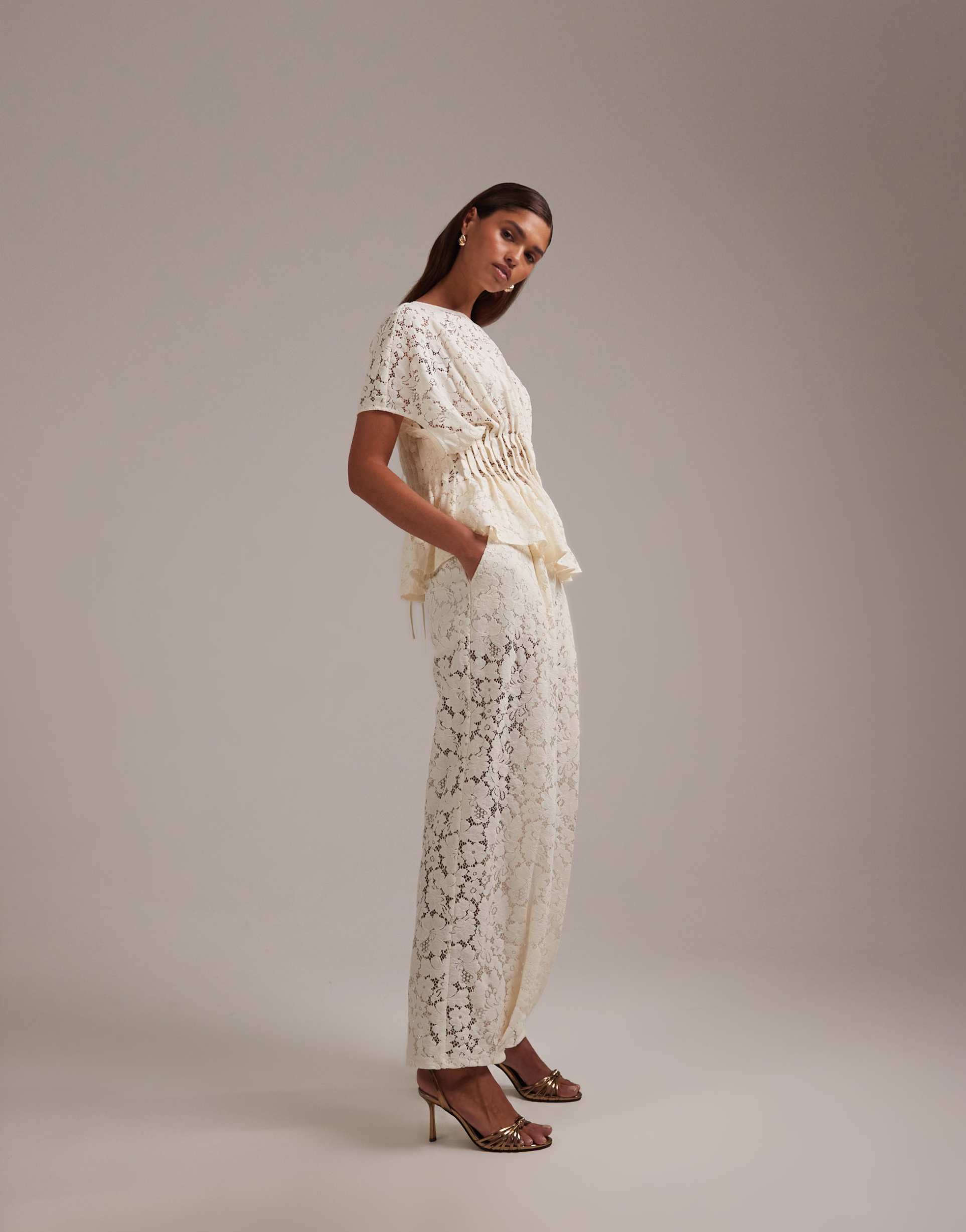 asos design bridal lace pants in cream - part of a set