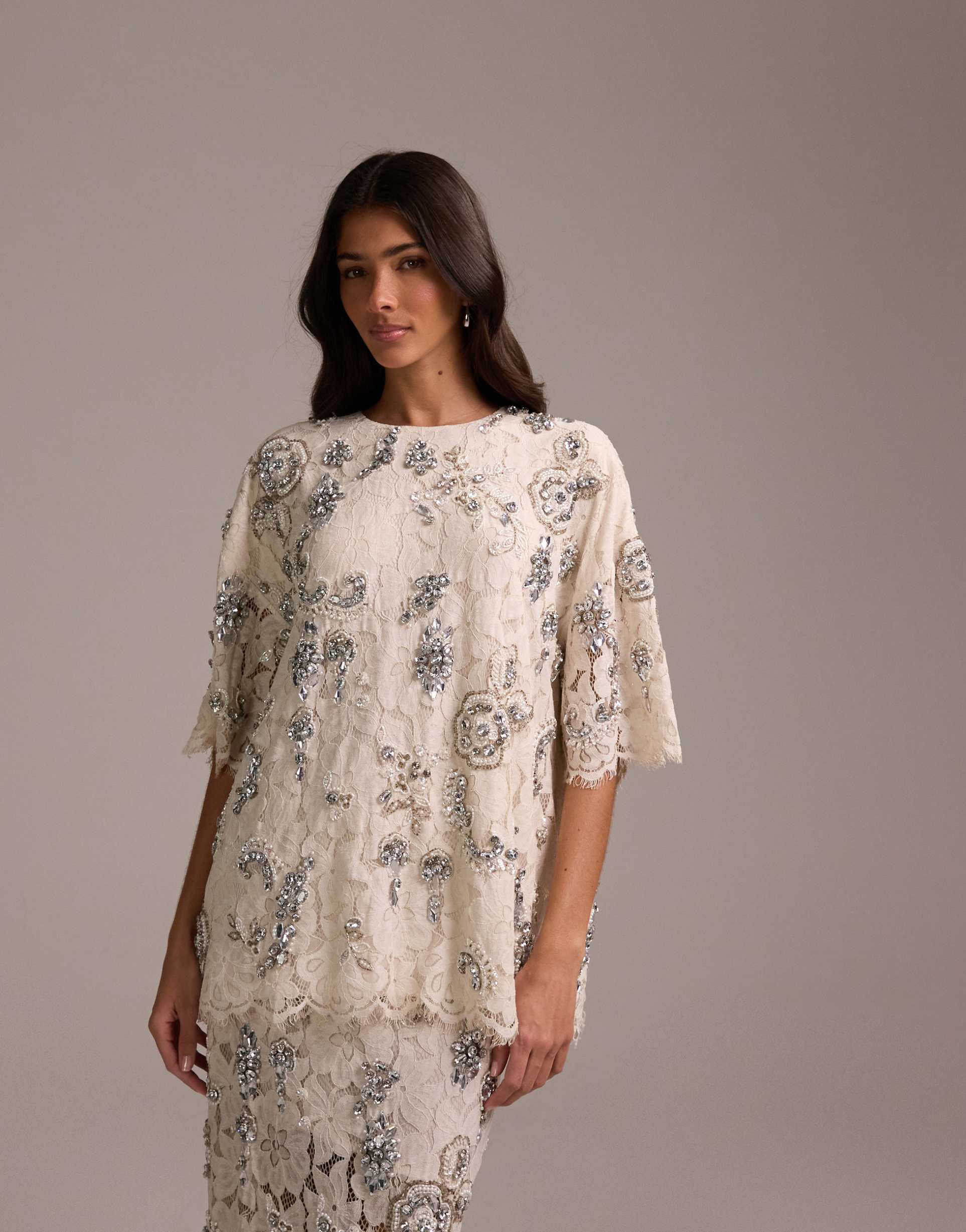 asos design bridal lace top with embellishment