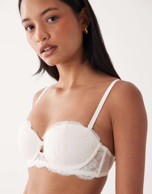 ASOS DESIGN Bridal Lola lace strapless underwired bra with detachable satin straps in ivory, 2 of 4
