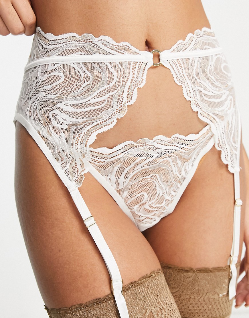 Asos Design Bridal Metallic Swirl Lace Garter Belt In White