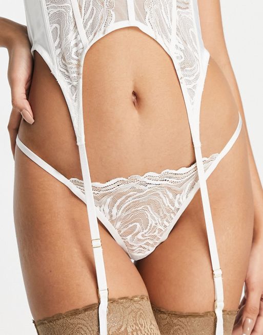 White Swirl Embroidery Thong