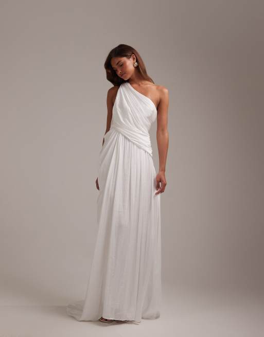 ASOS DESIGN Bridal one shoulder grecian inspired wedding dress in ivory, 5 of 6