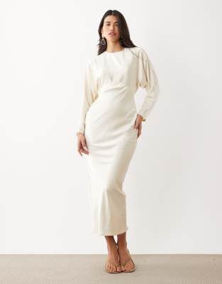 ASOS DESIGN bridal satin batwing maxi dress in ivory-White