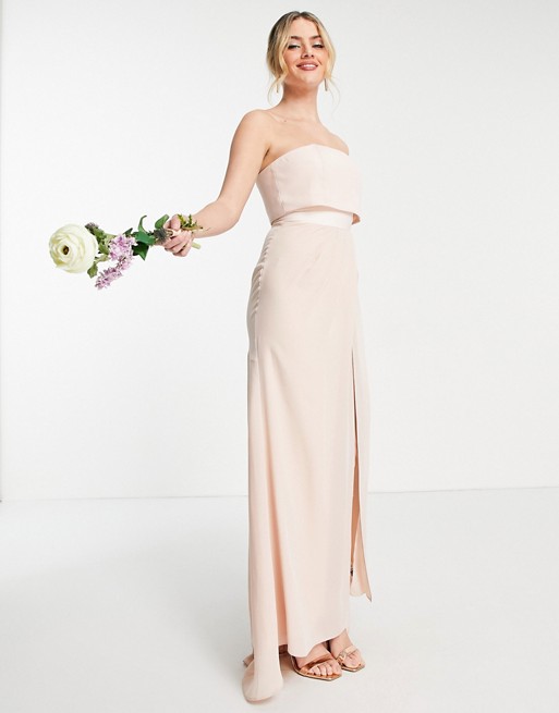 ASOS DESIGN Bridesmaid bandeau layered maxi dress with pleated wrap skirt