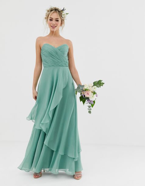 ASOS DESIGN Bridesmaid bandeau maxi dress with soft layer skirt
