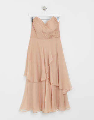 asos design bridesmaid maxi bandeau dress with soft layered skirt