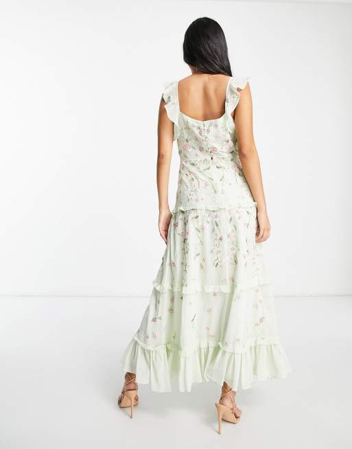 ASOS DESIGN Bridesmaid cami embellished midi dress with embroidery in sage green, 2 of 4