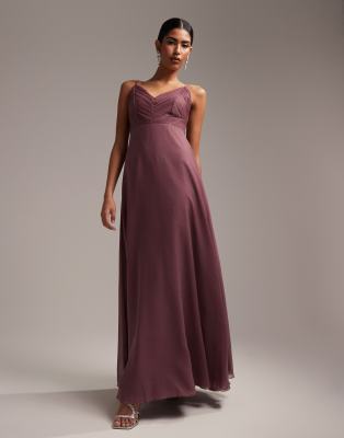 Asos Design Bridesmaid Ruched Bodice Drape Maxi Dress With Wrap Waist-purple In Pink