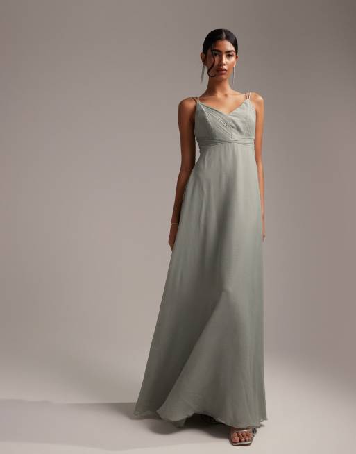 ASOS DESIGN Bridesmaid satin square neck maxi dress in sage green