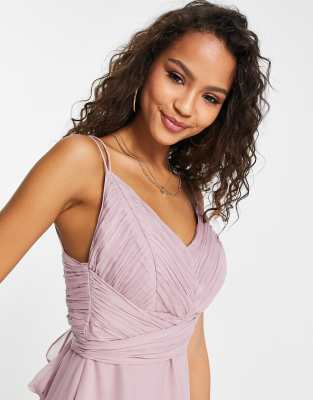 asos design bridesmaid pinny maxi dress with ruched bodice Rent Asos Design Pleated Pinny Maxi Dress With Satin Wrap Waist In Pink