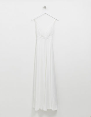 asos design bridesmaid cami wrap tie waist maxi dress with layered skirt