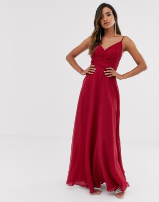 asos design bridesmaid cami wrap tie waist maxi dress with layered skirt