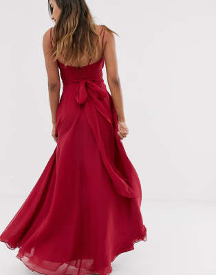 asos design bridesmaid cami wrap tie waist maxi dress with layered skirt