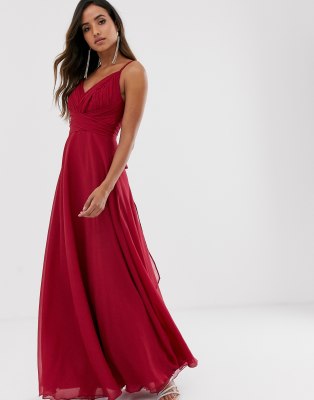 asos design bridesmaid cami wrap tie waist maxi dress with layered skirt