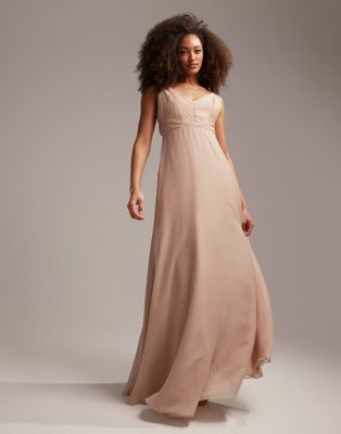 Asos Design Bridesmaid Cami Maxi Dress With Ruched Bodice And Tie Waist-pink