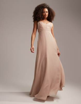 asos design bridesmaid cami wrap tie waist maxi dress with layered skirt