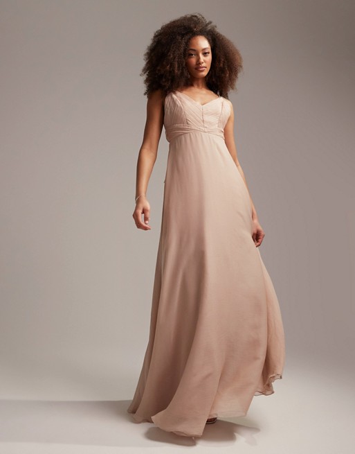 ASOS DESIGN Bridesmaid cami maxi dress with ruched bodice and tie waist
