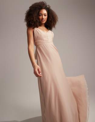 asos design bridesmaid cami wrap tie waist maxi dress with layered skirt