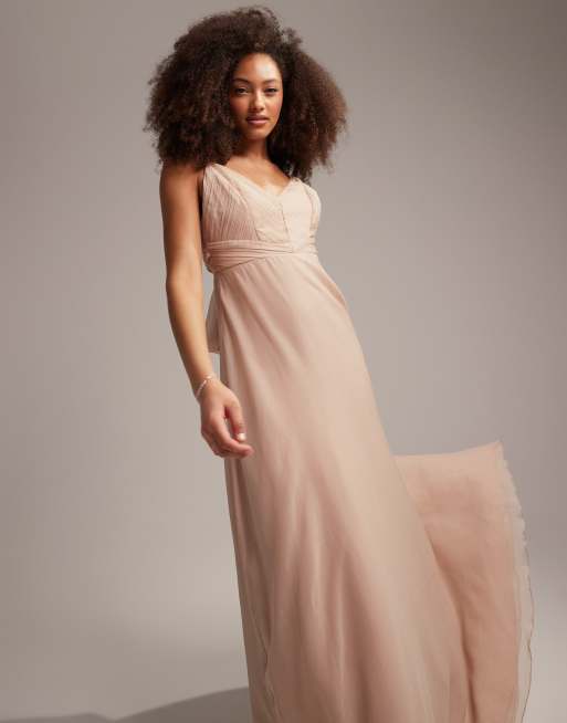 ASOS DESIGN Bridesmaid cami maxi dress with ruched bodice and tie