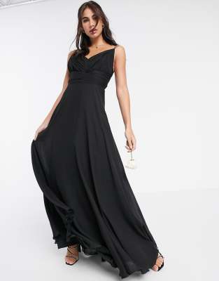 asos design bridesmaid cami wrap tie waist maxi dress with layered skirt