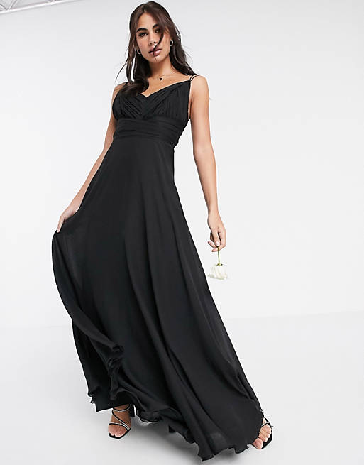 ASOS DESIGN Bridesmaid cami maxi dress with ruched bodice and tie waist ...