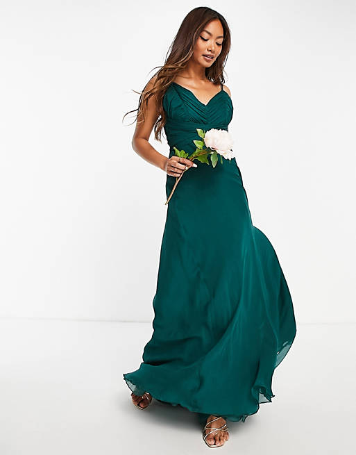 Dresses Bridesmaid cami maxi dress with ruched bodice and tie waist 