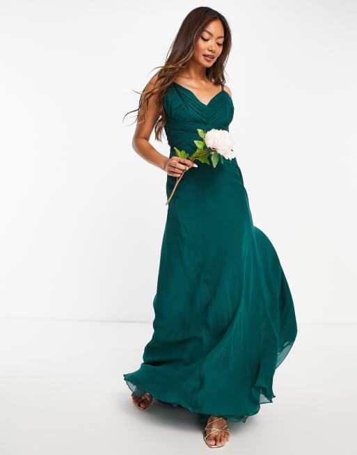 ASOS DESIGN wrap front tie back maxi dress in forest green