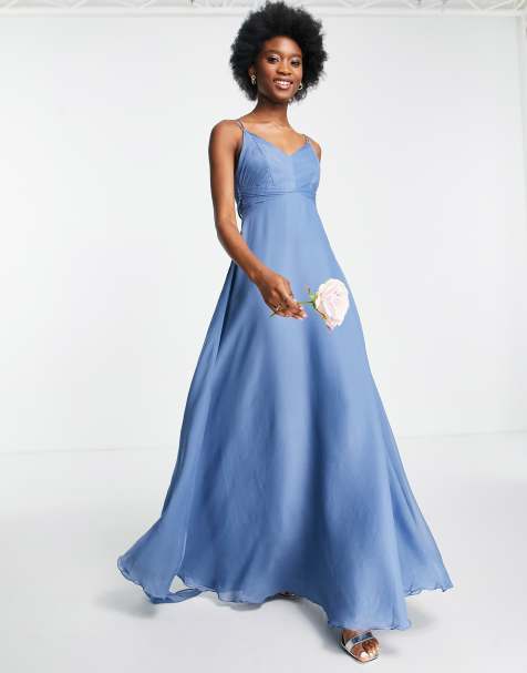 ASOS DESIGN Bridesmaid cami maxi dress with ruched bodice and tie waist - view 1