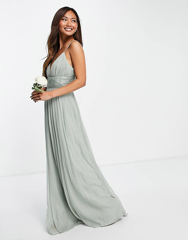 ASOS DESIGN Bridesmaid cami maxi dress with ruched waist band in olive