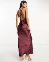 ASOS DESIGN cami maxi slip dress in high shine satin with lace up