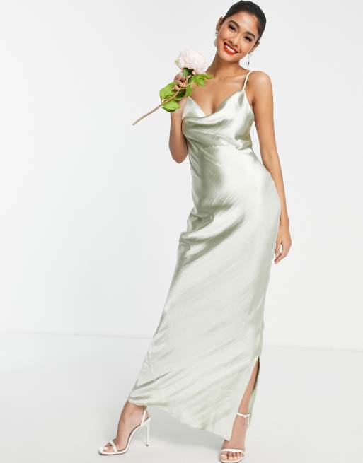 Sage Gown, Simple Satin Slip Wedding Dress