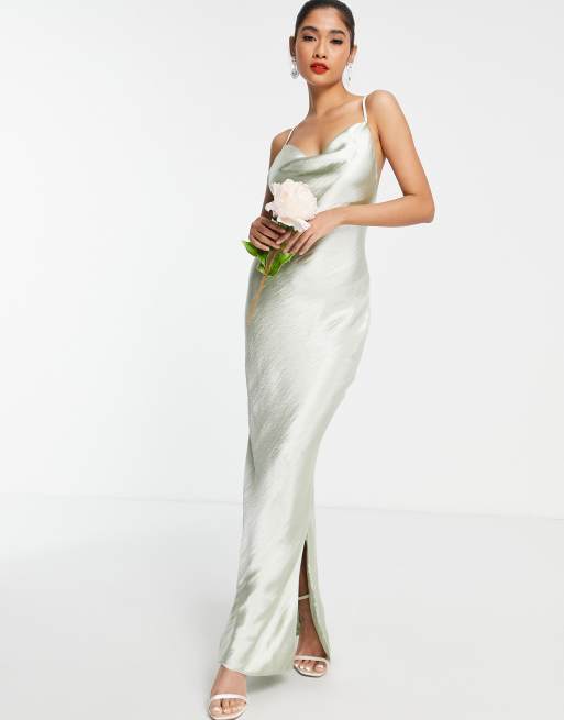 ASOS DESIGN Bridesmaid cami maxi slip dress in high shine satin