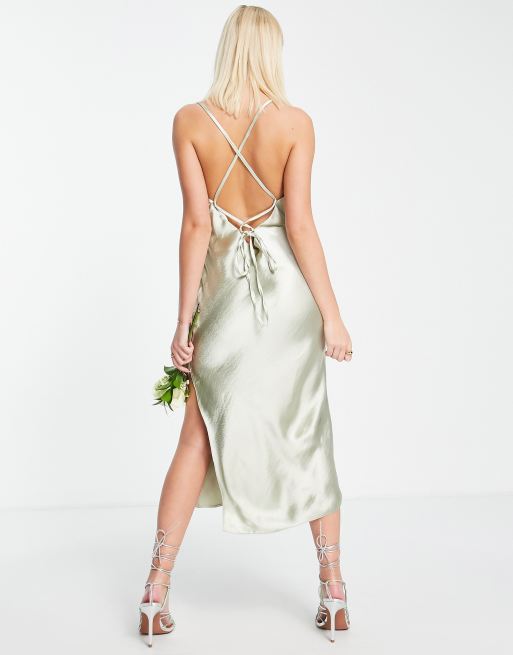 ASOS DESIGN cami midi slip dress in high shine satin with lace up